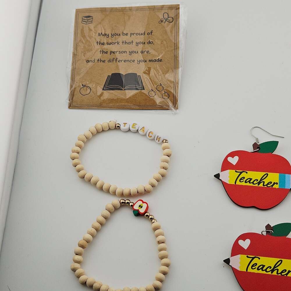 Teacher Appreciation Jewelry Gift Set Apples Keychain Pin Earrings Bracelets